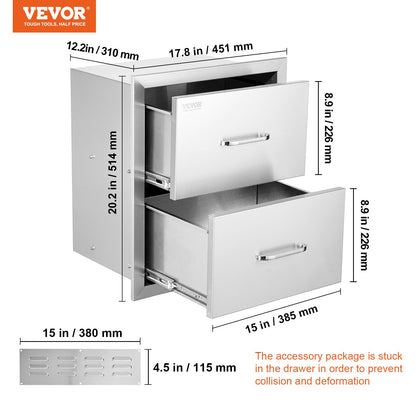17,7"x20,5" UTOMHUS KÖK / BBQ ISLAND ROSTFRITT STÅL DUBBLA FÖRVARINGSLÅDA