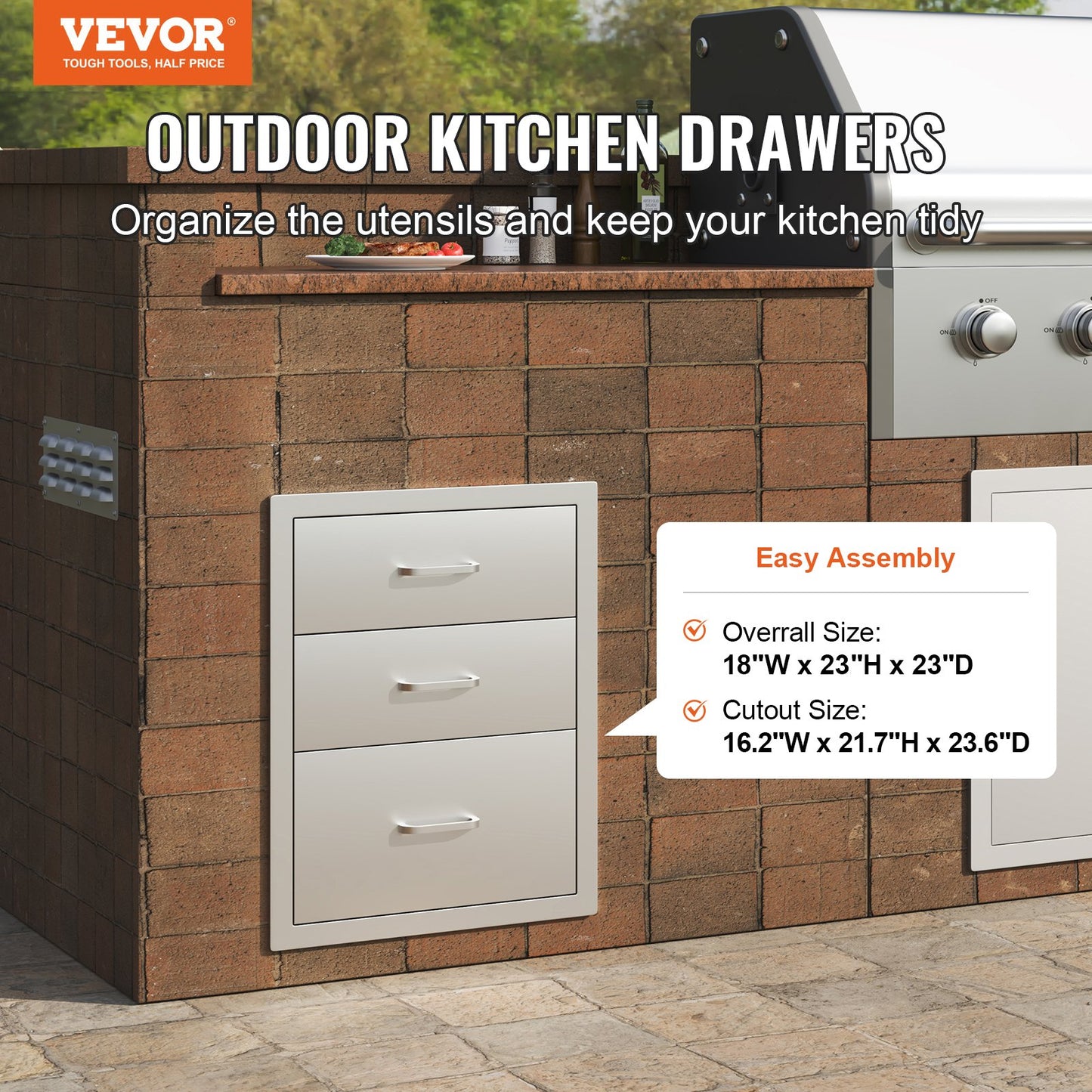 Vevor Outdoor Kitchen Box Bbq Box Storage 45x58cm Stainless Steel Box