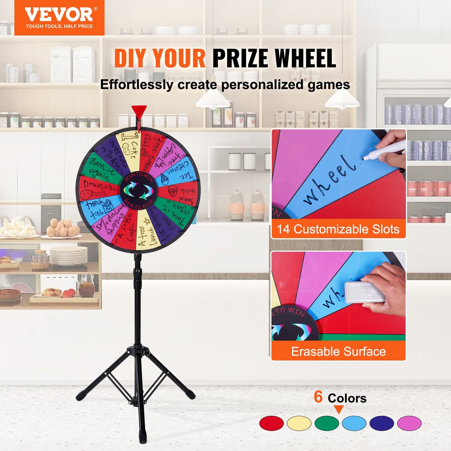 18” Prishjul Stativ Golvstativ Färg Prishjul Fortune Spinner 14 platser Dry Ease Tradeshow Fortune Spinning Game (18 tum)
