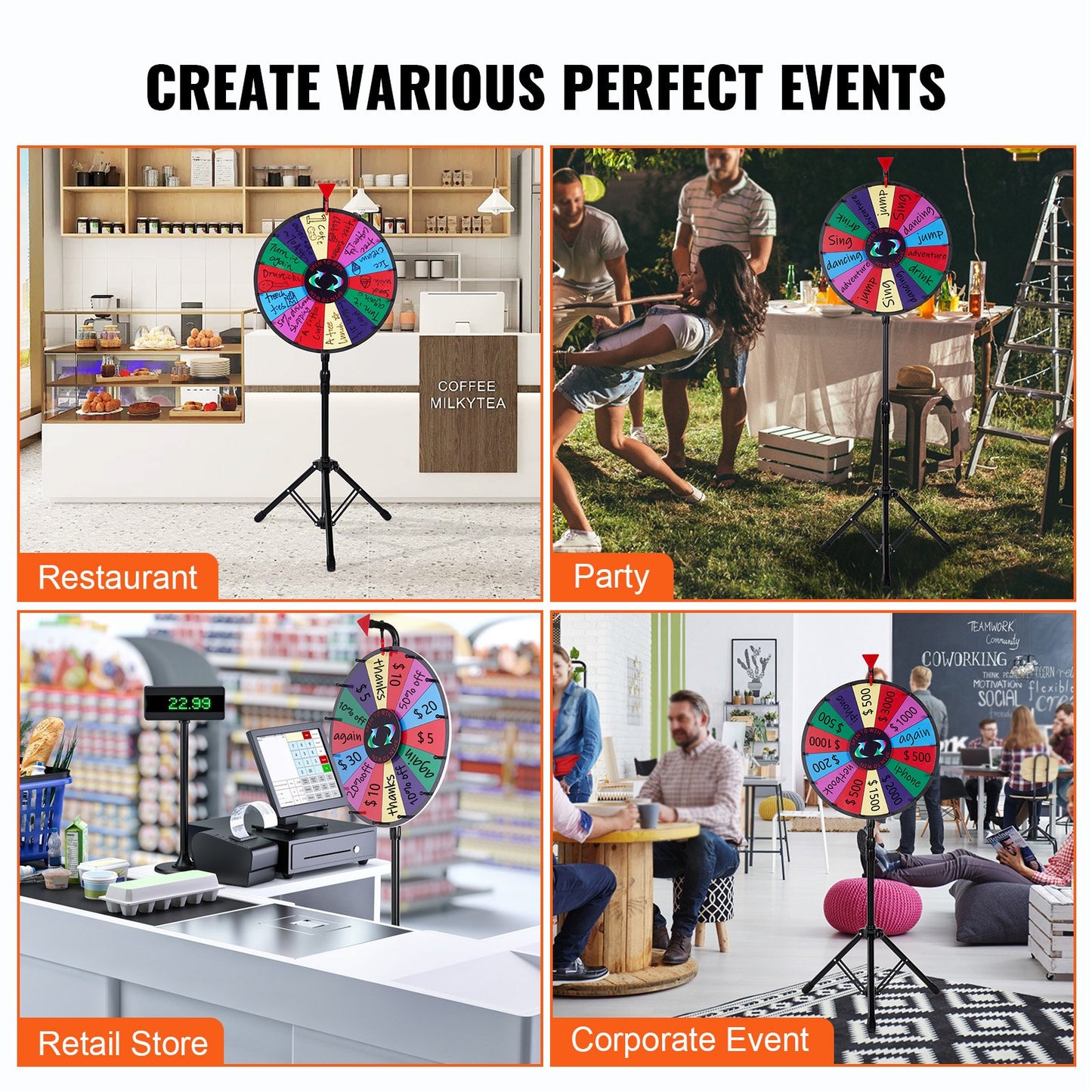 18” Prishjul Stativ Golvstativ Färg Prishjul Fortune Spinner 14 platser Dry Ease Tradeshow Fortune Spinning Game (18 tum)