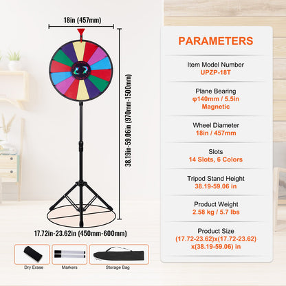 18” Prishjul Stativ Golvstativ Färg Prishjul Fortune Spinner 14 platser Dry Ease Tradeshow Fortune Spinning Game (18 tum)