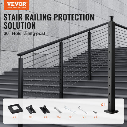 Cable Railing Post 36x2x2in 30° Angled Hole Stair Railing Post Black 1pc