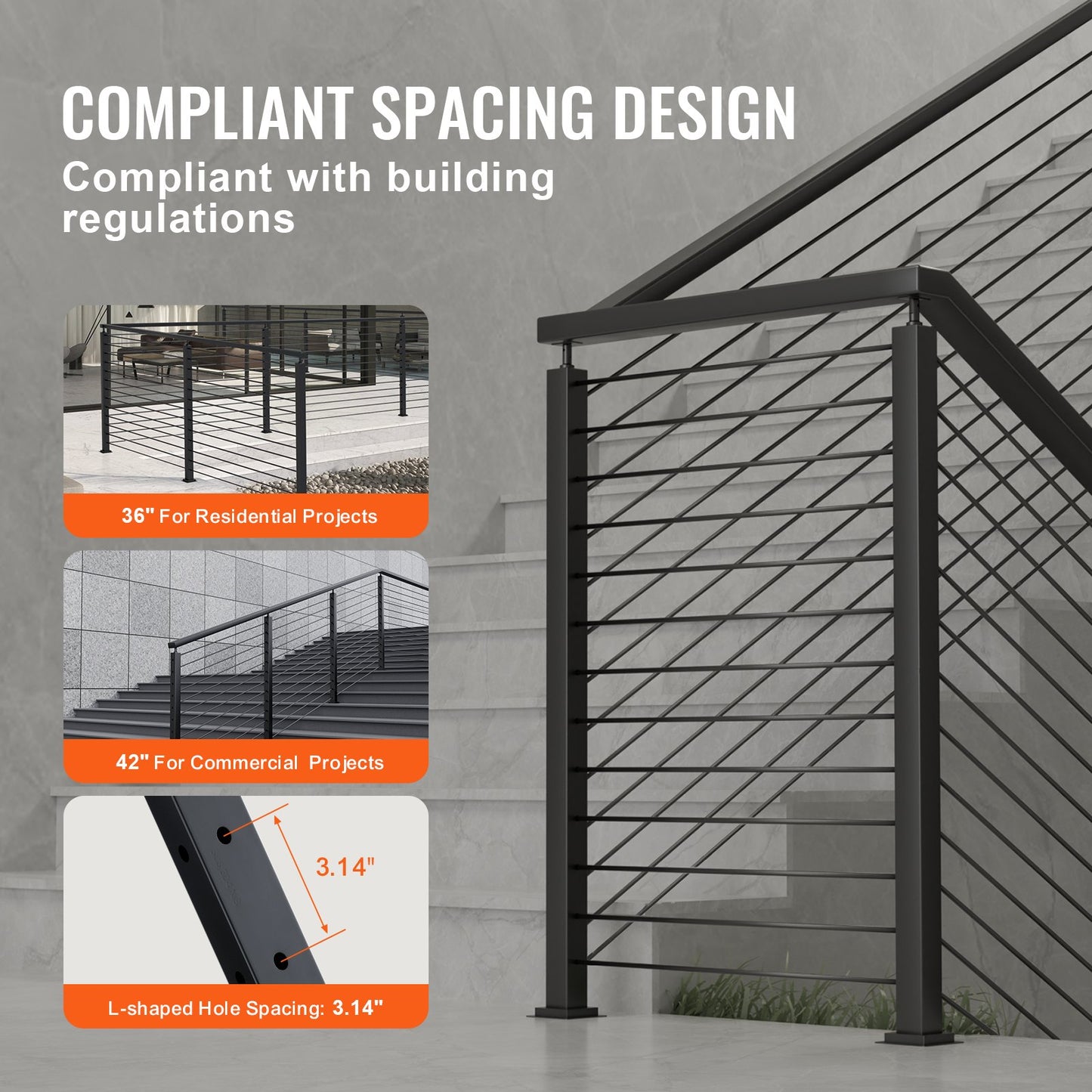 Cable Railing Post 36x2x2in L-Shaped Hole Corner Railing Post Black 1pc