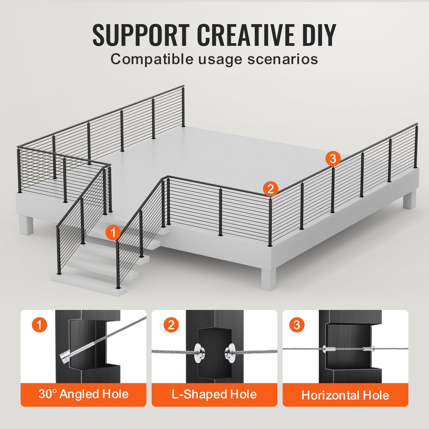 Cable Railing Post 36x2x2in L-Shaped Hole Corner Railing Post Black 1pc