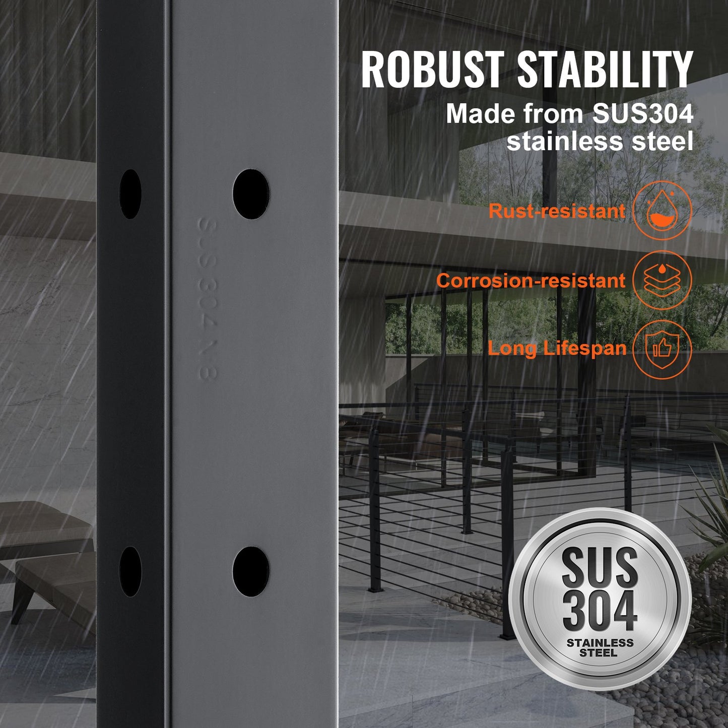 Cable Railing Post 42x1x2in L-Shaped Hole Corner Railing Post Black 1pc