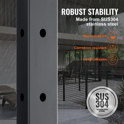 Cable Railing Post 42x1x2in L-Shaped Hole Corner Railing Post Black 1pc