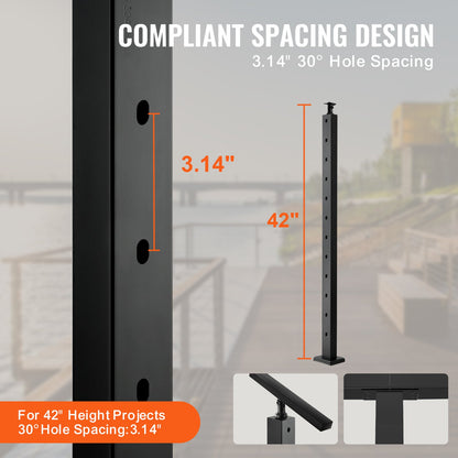 Cable Railing Post 42x1x2in 30° Angled Hole Stair Railing Post Black 1pc