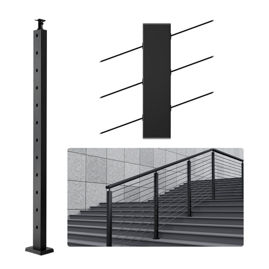 Cable Railing Post 42x1x2in 30° Angled Hole Stair Railing Post Black 1pc