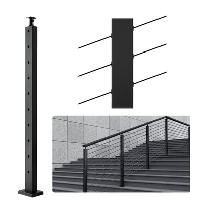 Cable Railing Post 36x1x2in 30° Angled Hole Stair Railing Post Black 1pc