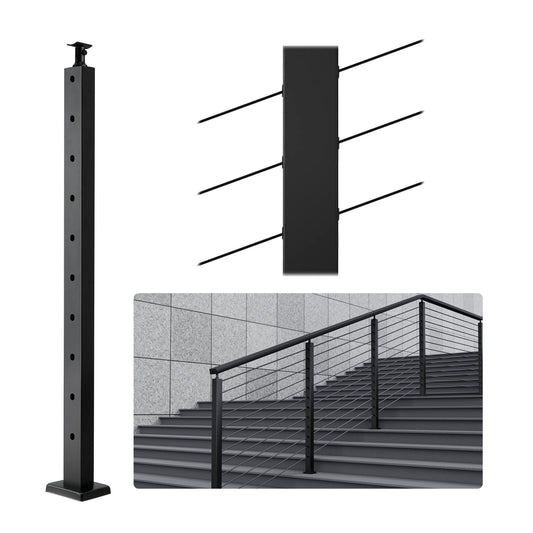 Cable Railing Post 36x1x2in 30° Angled Hole Stair Railing Post Black 1pc
