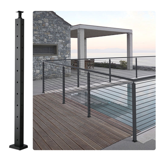 Cable Railing Post 36x1x2in L-Shaped Hole Corner Railing Post Black 1pc