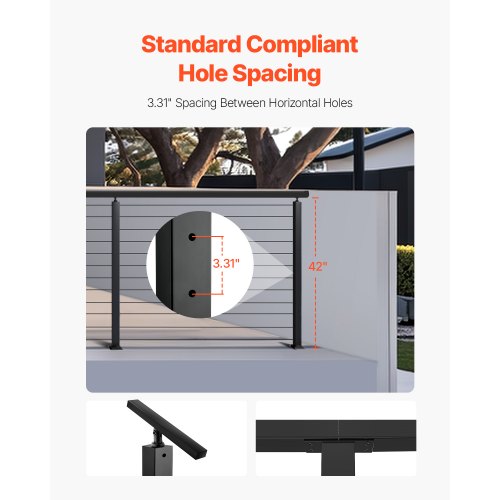 Cable Railing Post 42x1x2 inch Pre-drilled Post 1JZLGZXHS1063GGTD001V0 | EU