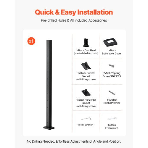 Cable Railing Post 42x1x2 inch Pre-drilled Post 1JZLGZXHS1063GGTD001V0 | EU