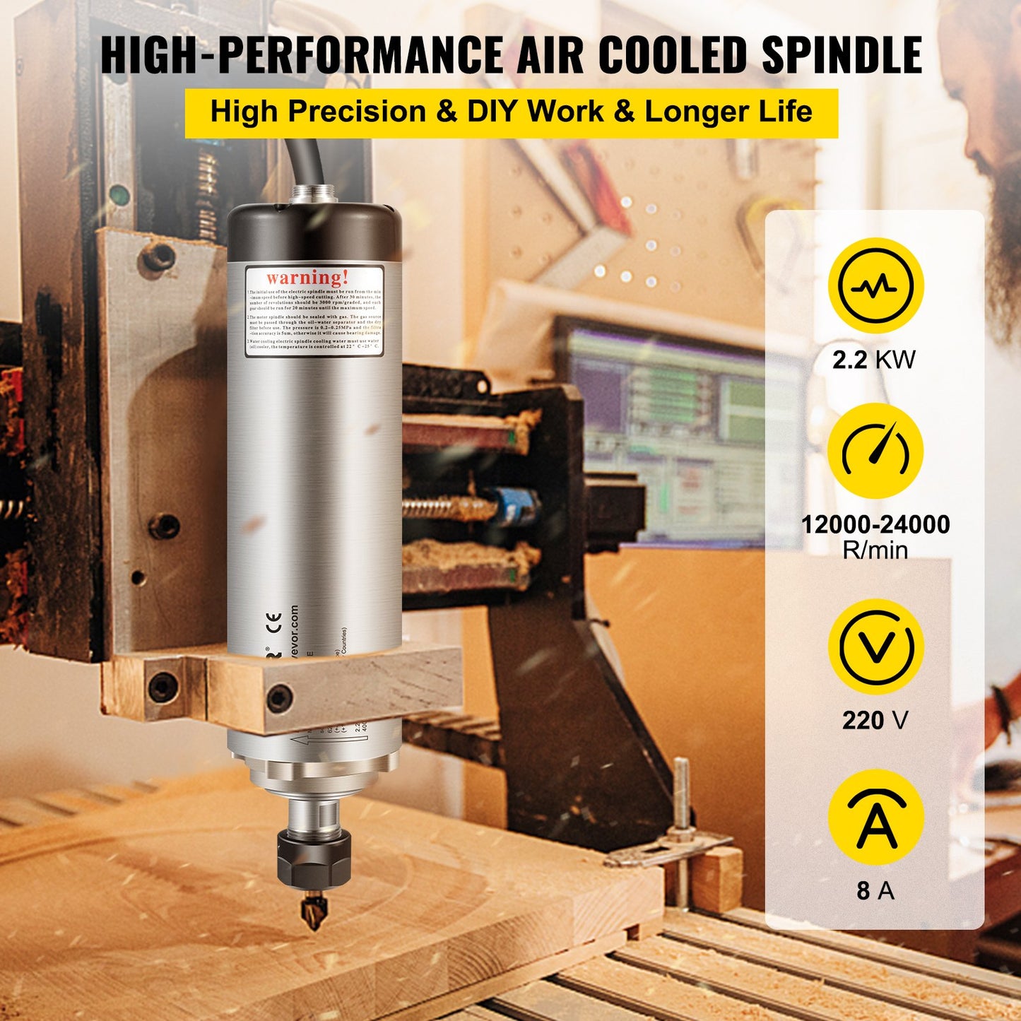 2,2KW 2220V luftkyld spindelmotor ER20 CNC luftkylningsspindelmotor för CNC gravyrfräsmaskin