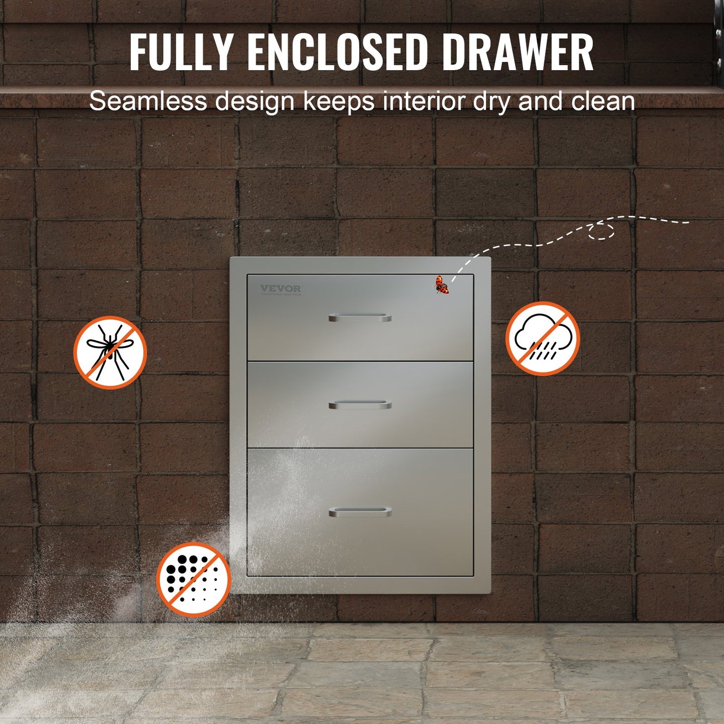 Cranks stainless steel 3 drawers with handles 35*58cm grill storage cabinet