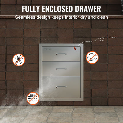 Cranks stainless steel 3 drawers with handles 35*58cm grill storage cabinet