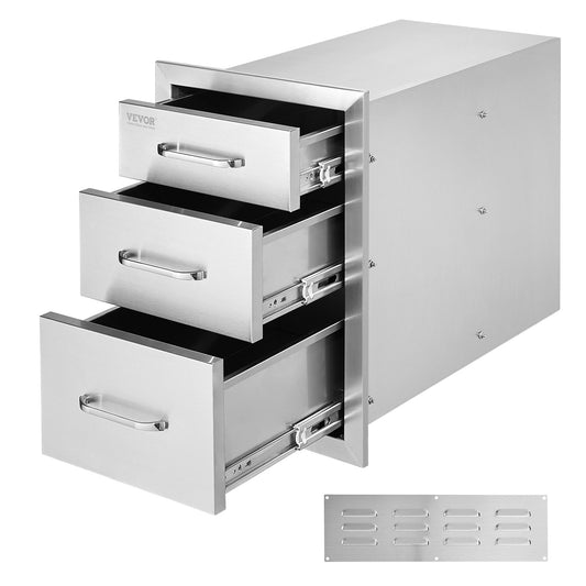 Cranks stainless steel 3 drawers with handles 35*58cm grill storage cabinet