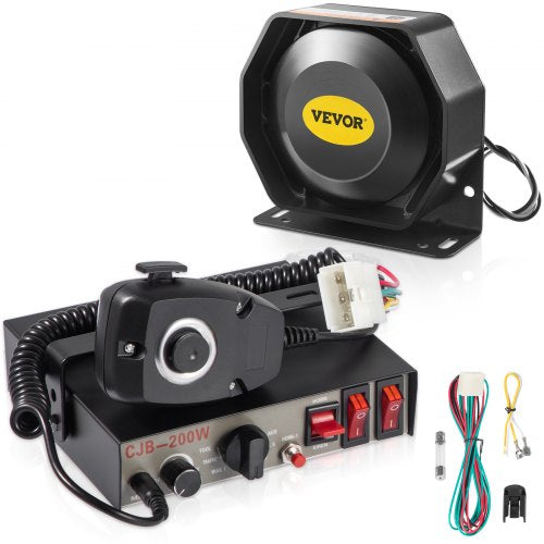 Siren Bundle 8 Tones Emergency Warning Siren, 200W, with PA Speaker MIC System Vehicle Siren Box Suitable for Police, Ambulance, Fire Fighting and Engineering Vehicles | EU