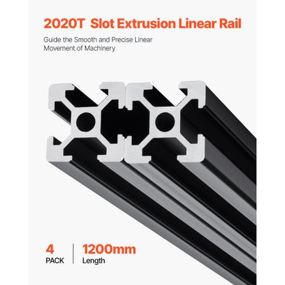 4PCS 47.2 inch (1200mm) T-Slot 2020 Aluminum Extruded Anodized Linear Rail | EU