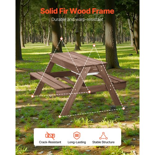 Picnic Table Wooden Table and Bench Set Parasol Garden Indoor Outdoor