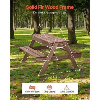 Picnic Table Wooden Table and Bench Set Parasol Garden Indoor Outdoor