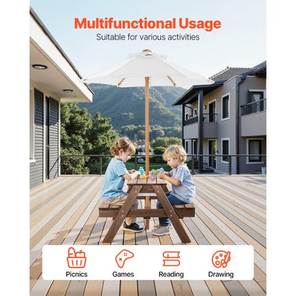 Picnic Table Wooden Table and Bench Set Parasol Garden Indoor Outdoor