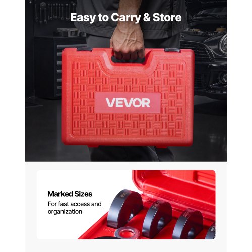 Lagerpresssats, 10+24 delar, 2-i-1 Kulledspress och Hjullagersavdragarsats, Race- och Tätningsdrivarsats med 13 bussningar, C-ram och hylsor, Kraftigt Demonterings- och Monteringssats med Väska |  EU