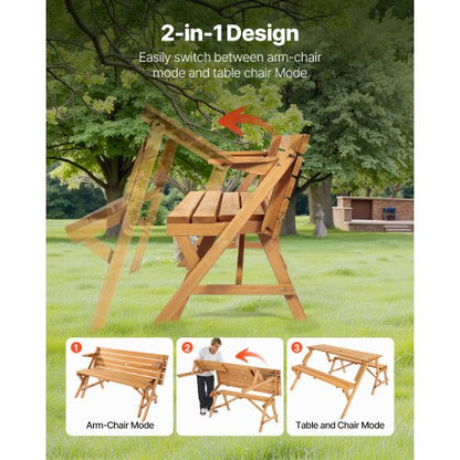 2-i-1 Omvandlande Utbytbart Picknickbord Träbord Bänkset