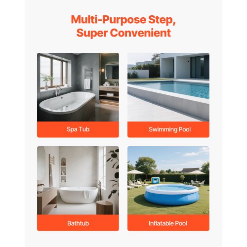 Steg för bubbelpool, 2-stegs spa-trappa för utomhusbruk, kraftig 599,5 mm bred PP ovanmarks-/uppblåsbar poolstege med 145,2 kg viktkapacitet, mångsidig för veranda, uteplats, däck, campingbilar, svart |  EU