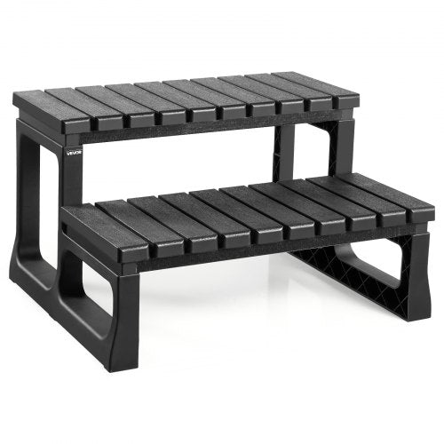 Steg för bubbelpool, 2-stegs spa-trappa för utomhusbruk, kraftig 599,5 mm bred PP ovanmarks-/uppblåsbar poolstege med 145,2 kg viktkapacitet, mångsidig för veranda, uteplats, däck, campingbilar, svart |  EU