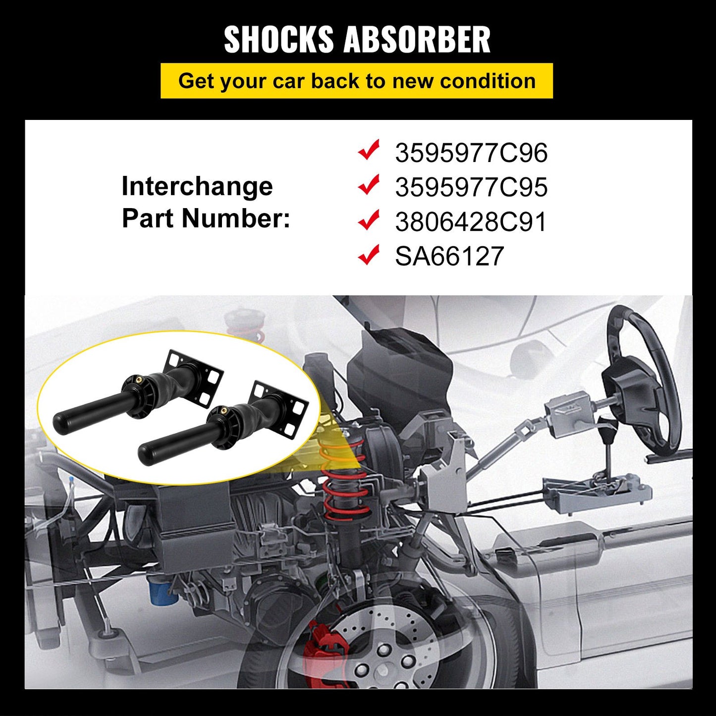 Rear Cab Air Shock Absorber for International Prostar 2008+ 3595977C96 3595977C95 Cab Air Shock Absorber Dampens driving vibration (two pieces (one pair))