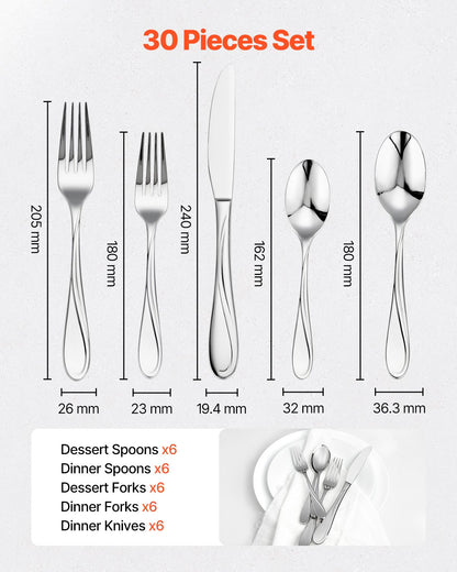 30-piece silver cutlery set stainless steel cutlery cutlery for 6