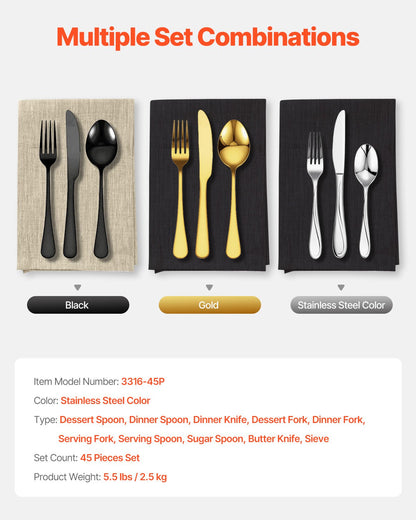 45-piece silver cutlery set stainless steel cutlery cutlery for 8