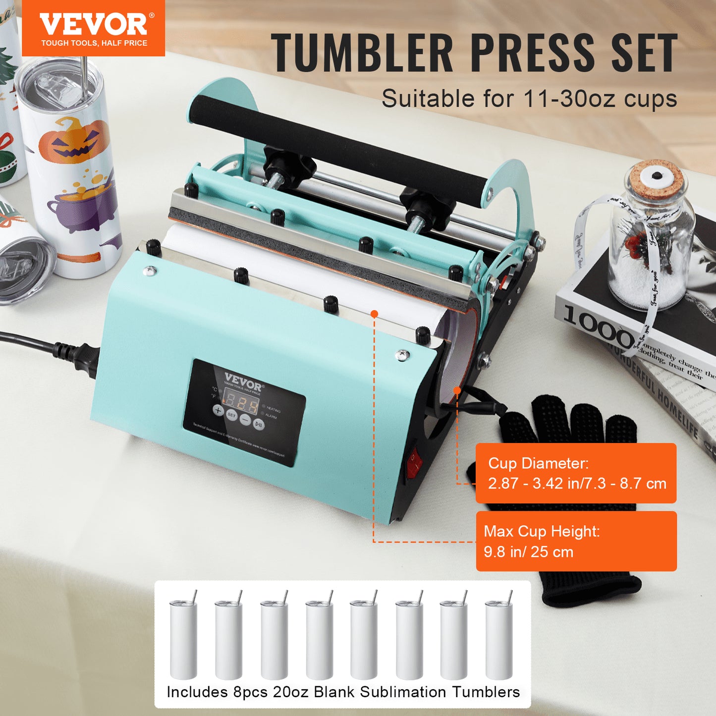 Tumbler Heat Press Machine Tumbler Press Set med 8 sublimationstumlare