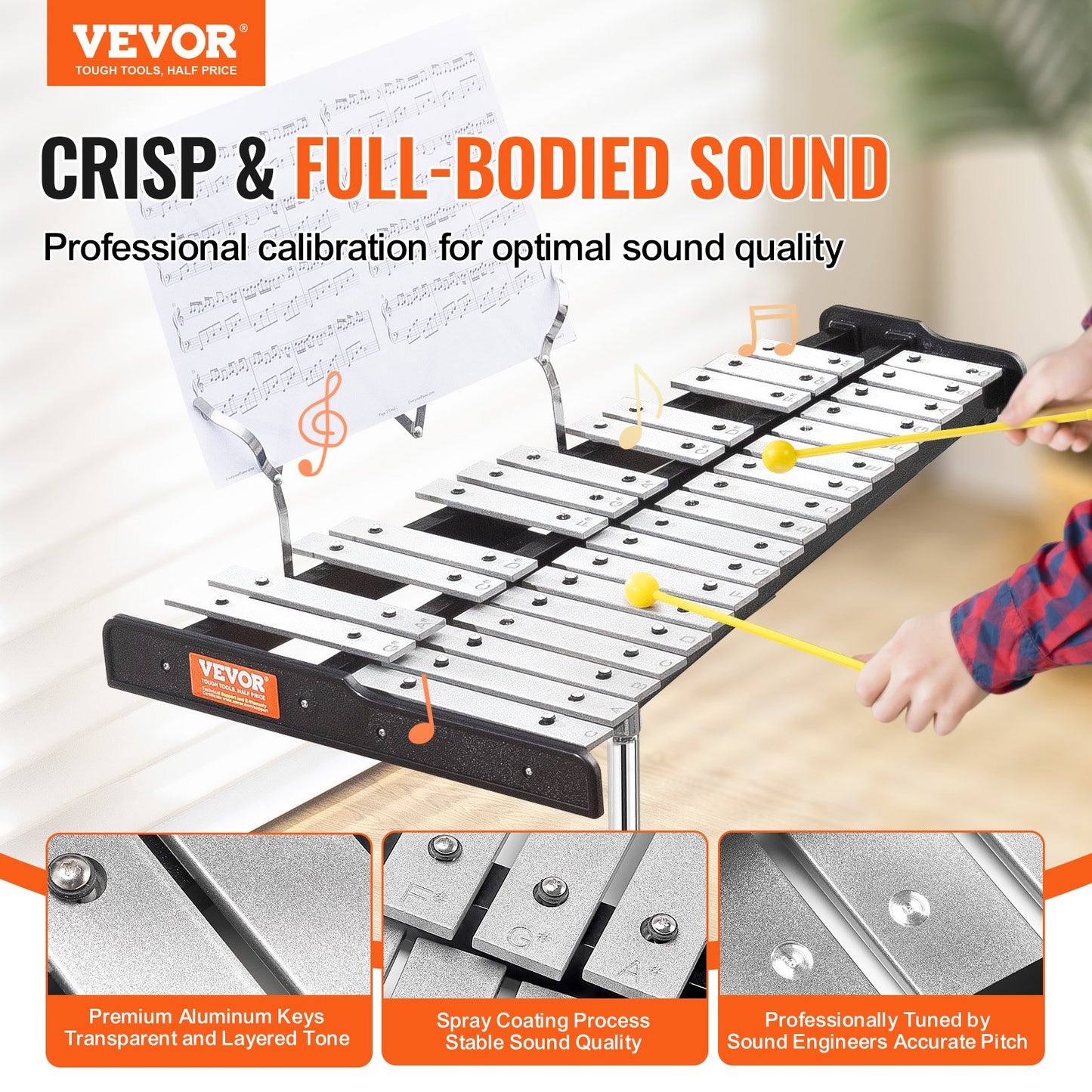 Glockenspiel-Xylophon mit 30 Tönen, Glockenset mit Schlägeln, Ständer und Übungspad