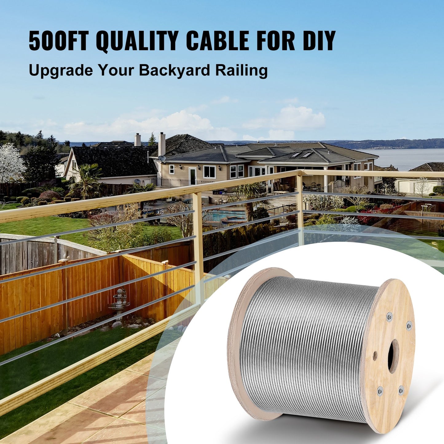316 Rostfri stålkabel 1/8" 1x19 stålkabel vajerrep 150M/500FT Kabelräcke Transportvajer Kabel för räcke Prydnad DIY Balustrade (150M)