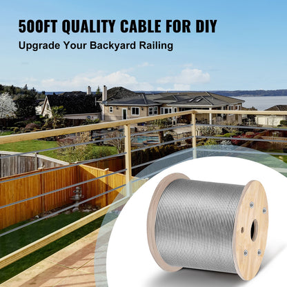 316 Rostfri stålkabel 1/8" 1x19 stålkabel vajerrep 150M/500FT Kabelräcke Transportvajer Kabel för räcke Prydnad DIY Balustrade (150M)