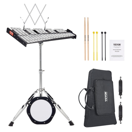 32 Note Klockspel Xylophone Bell Kit med klubbor, stativ & övningsdyna