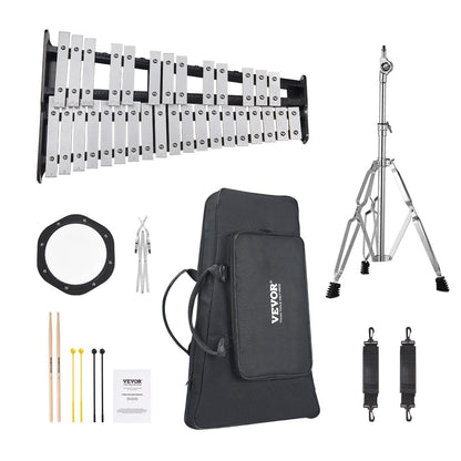 32 Note Klockspel Xylophone Bell Kit med klubbor, stativ & övningsdyna