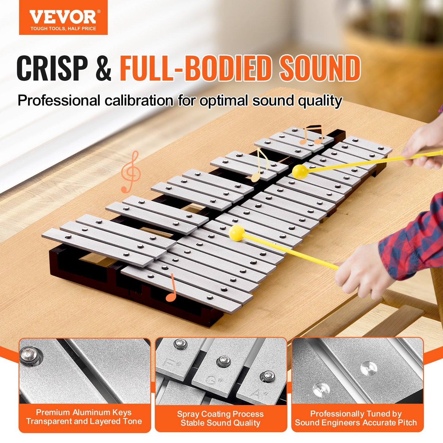 32-Noten-Glockenspiel-Xylophon-Glockenset mit Schlägeln, Trommelstöcken und Tasche
