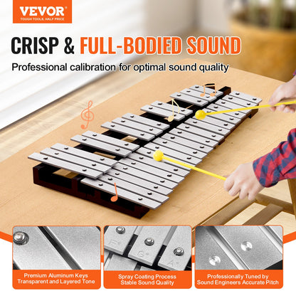 32-Noten-Glockenspiel-Xylophon-Glockenset mit Schlägeln, Trommelstöcken und Tasche