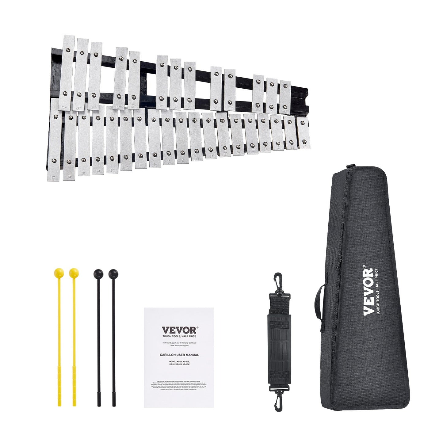 32-Noten-Glockenspiel-Xylophon-Glockenset mit Schlägeln, Trommelstöcken und Tasche