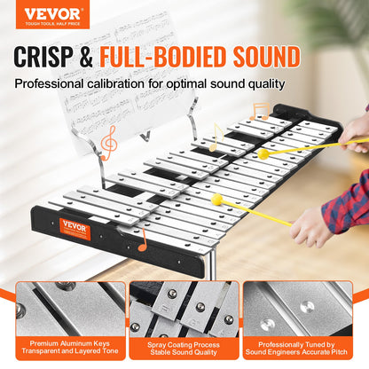 32-Noten-Glockenspiel-Xylophon-Glockenset mit Schlägeln, Trommelstöcken und Ständer