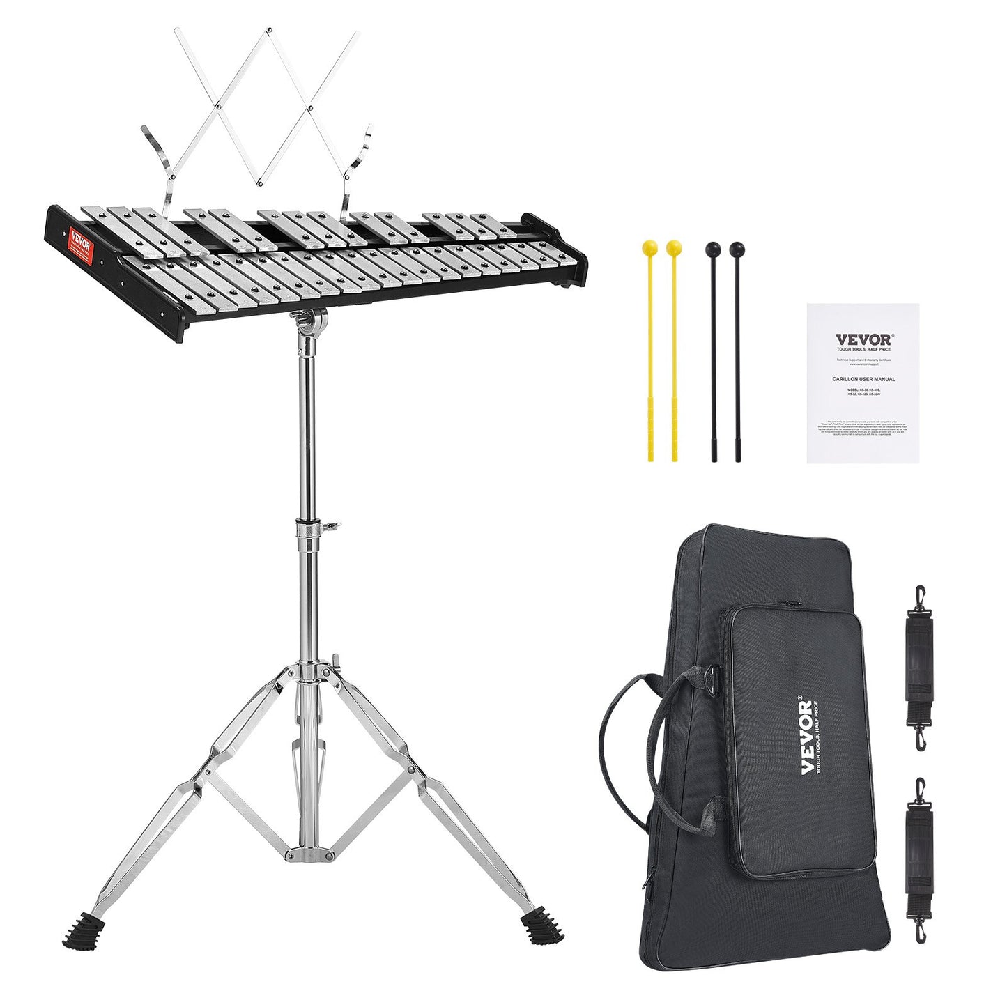 32-Noten-Glockenspiel-Xylophon-Glockenset mit Schlägeln, Trommelstöcken und Ständer