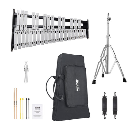 32-Noten-Glockenspiel-Xylophon-Glockenset mit Schlägeln, Trommelstöcken und Ständer