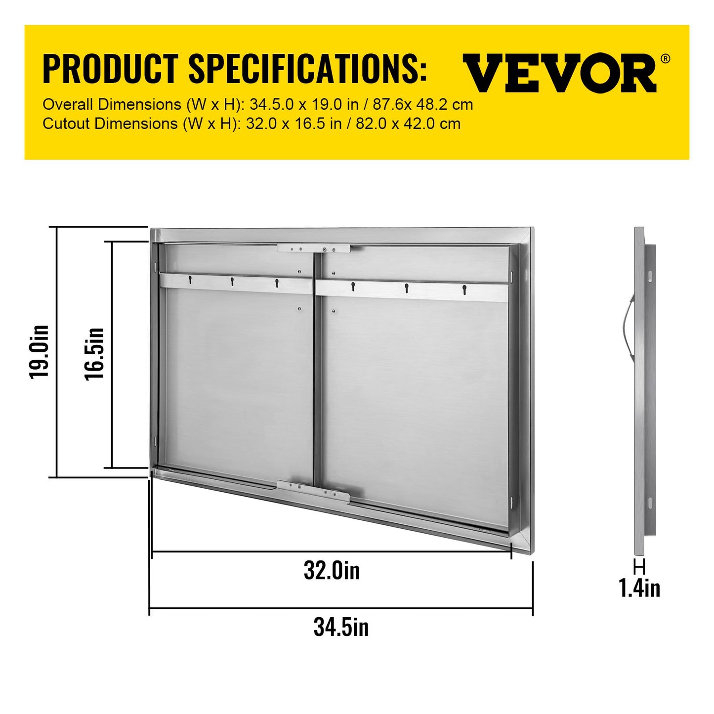 Vevor 34" X 19" Bbq-dörr åtkomstdörr i rostfritt stål Island Outdoor Garden Patio