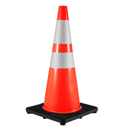 6Pack 36\" Trafikkoner, Säkerhetsvägparkeringskon med svart vägd bas, PVC Orange Trafiksäkerhetskoner, Farokoner Reflekterande kragar för byggnadstrafikparkering