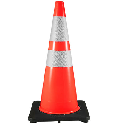6Pack 36\" Trafikkoner, Säkerhetsvägparkeringskon med svart vägd bas, PVC Orange Trafiksäkerhetskoner, Farokoner Reflekterande kragar för byggnadstrafikparkering