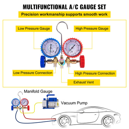 3CFM 1/4HP Refrigerant Vacuum Pump Kit, 84L/min Refrigerant Controlled Tools HVAC Single Stage AC Vacuum Pump A/C Manifold Gauge Kit Refrigerant (3CFM 1/4HP)