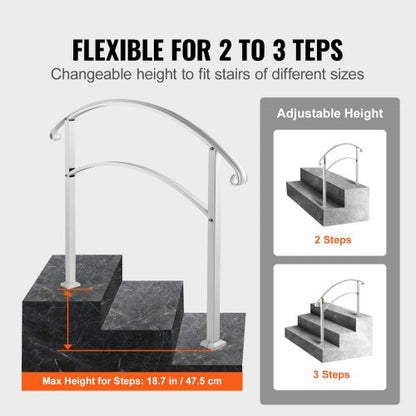 3FT Adjustable Wrought Iron Handrail Fits 3-Step Outdoor Stairs/Staircases | EU